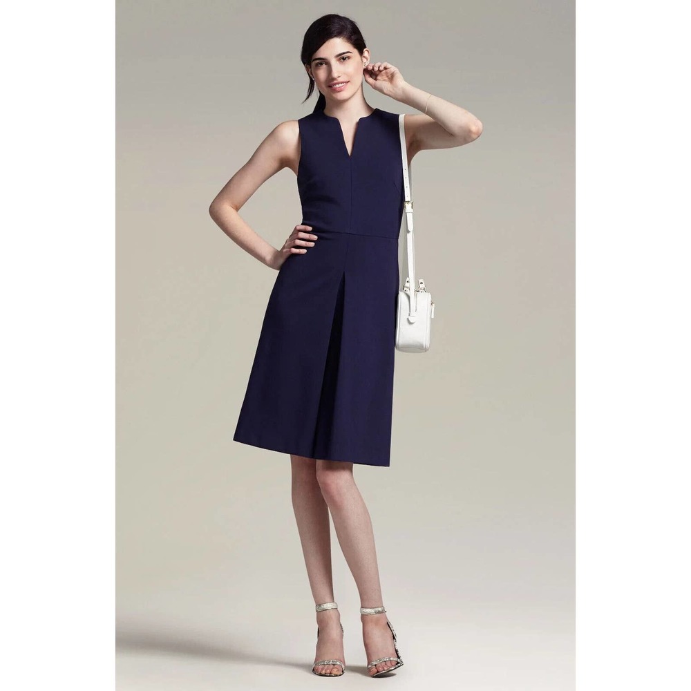 MM Lafleur The Cherie Dress Deep Indigo Navy Blue Fit Flare Sleeveless V…